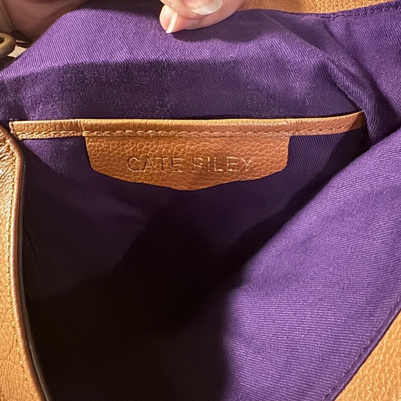 Brown Leather Crescent Shoulder Bag with Gold Accents - Picture 8 of 12